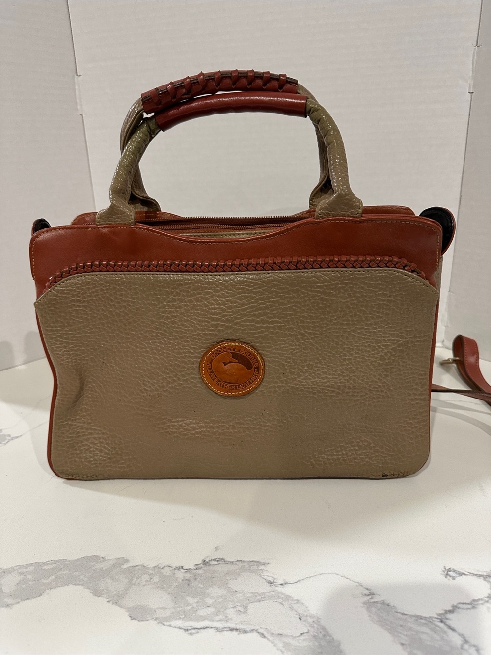 Dooney & Bourke Tan and Rust Two-Tone Leather Satchel